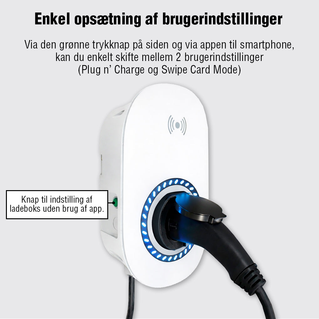 Fullwatt Wallbox EV Lader, 11kW Type 2, Wi-Fi/BT, Hvid