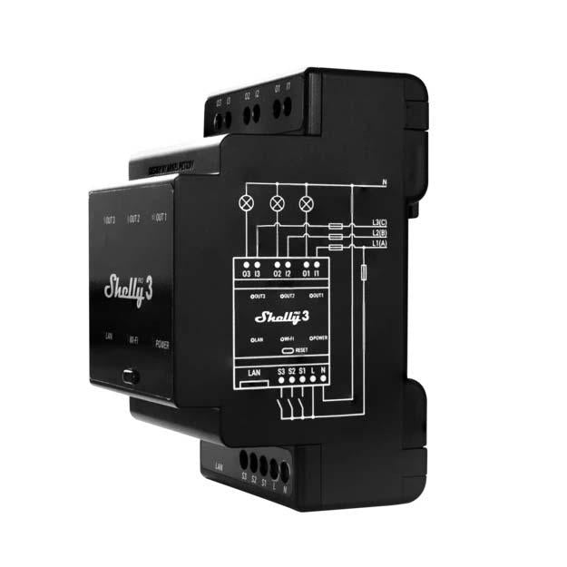 Shelly Pro 3 - WiFI relæ, 3 kanaler, potentialfrit