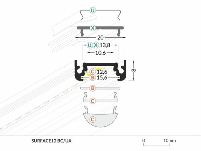 DIOFLEX Alu profil SURFACE10 BC/UX 2m hvid