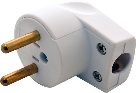 Stikprop - 230V rund u. jord, vinkelafgang ned, Hvid