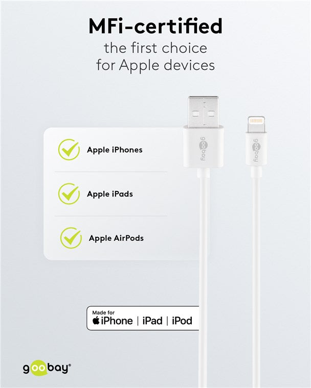 USB 2.0 til Lightning opladnings- og data kabel, Hvid (3m)