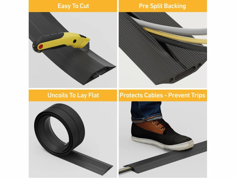 Gulv-kabelkanal - 90x15mm, Sort blød PVC (1,8m)