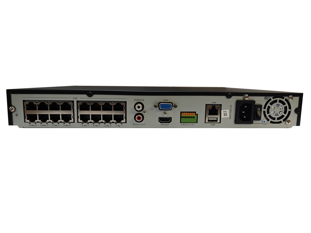 HD NVR netværksvideooptager - 16xIP kam., 16xPoE, 4K 8MP