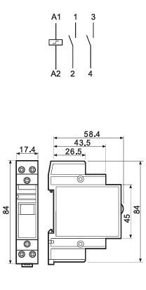 DIN skinne relæmodul - 230Vac, 20A, 2 x slutte (DPST-NO)