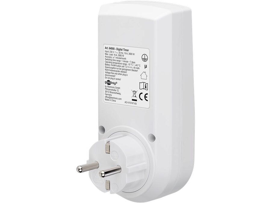 Digital Timer - Programmerbar, CEE7/4 udtag, Hvid