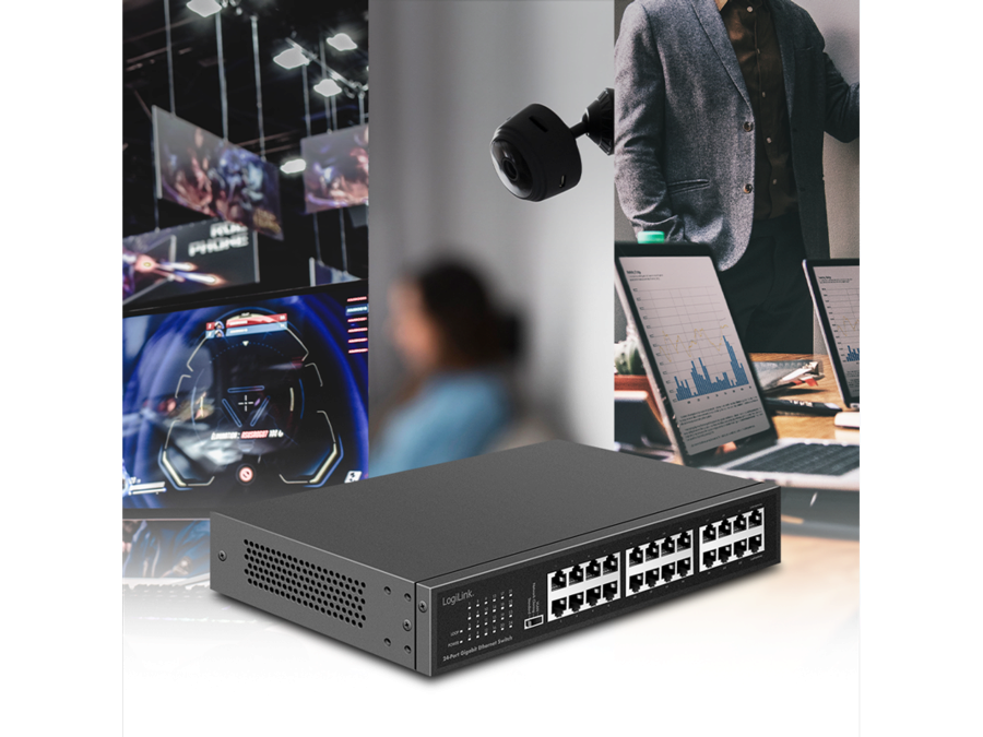 Gigabit Ethernet switch - 24 port 1000Mbps, Metal (skærmet)