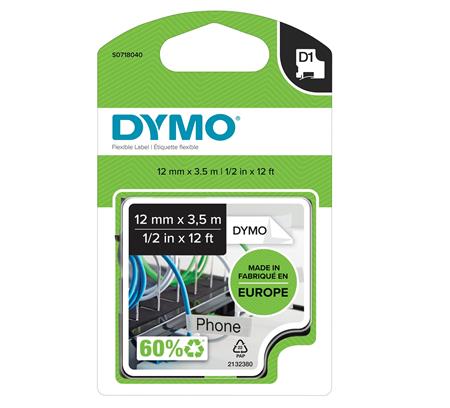 DYMOTAPE D1 12MMX3,5M SORT/HVID