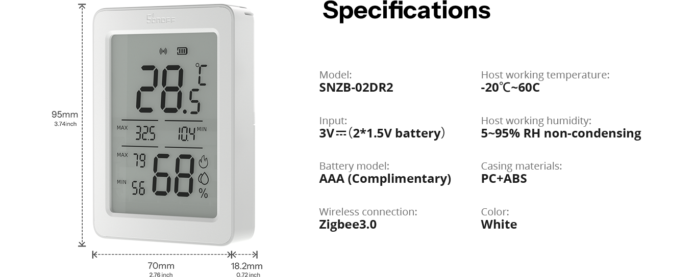 Zigbee SNZB-02DR2 - Temperatur- og Fugtighedssensor