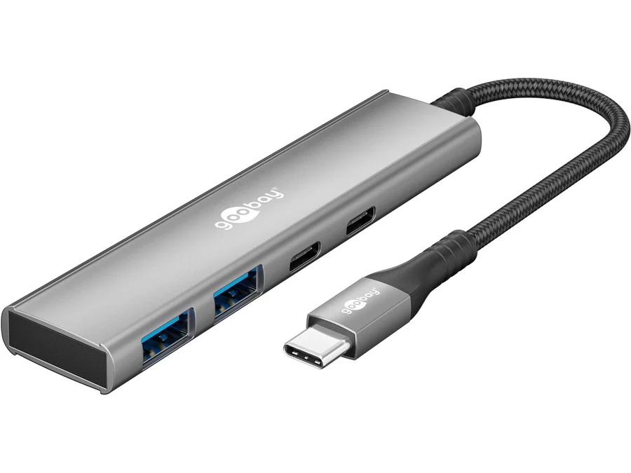 USB Hub 4-Port, Slim, USB-C til 2xUSB-C + 2xUSB-A, 5 Gbit/s