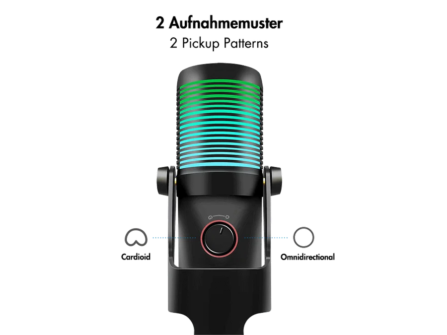 Støjreducerende mikrofon, cardioid/omni. - 192kHz/24bit, RGB