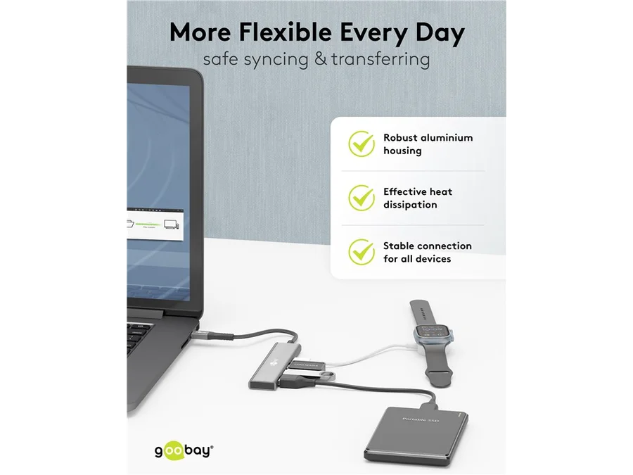 USB Hub 4-Port, Slim, USB-C til 2xUSB-C + 2xUSB-A, 5 Gbit/s