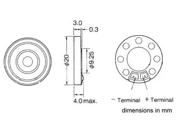 Dynamisk højttaler - 0,1W / 8ohm, Ø20mm tynd