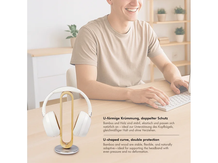 Headset Holder - Lys bambus, Siliconeunderlag