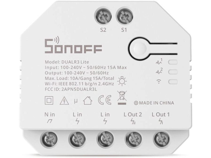 DUALR3 Lite 2-kanal Wi-Fi Smart Switch (10A/kan. 15A total)