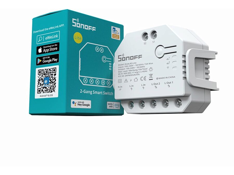 DUALR3 Lite 2-kanal Wi-Fi Smart Switch (10A/kan. 15A total)