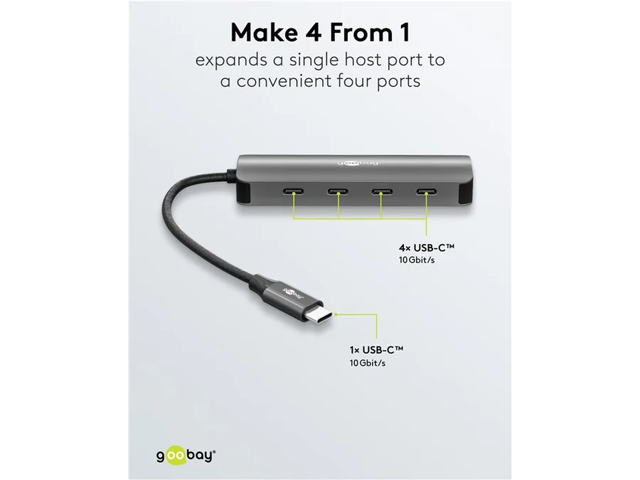 Slim 4-Port USB Hub - USB-C til USB-C, 10Gbit/s