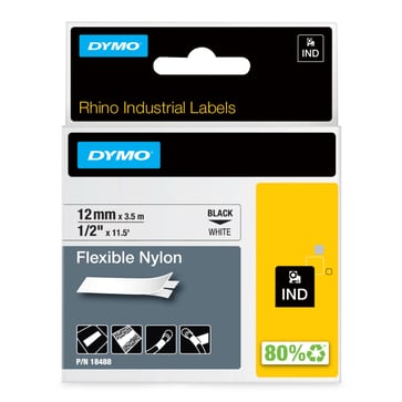 DYMO Rhino industri tape fleksibel nylon sort på hvid 12mmx3,5m