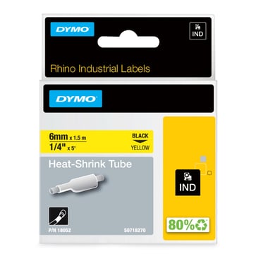 DYMO Rhino industri tape krympeflex sort på gul 6mmx1,5m