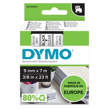 DYMO D1 tape sort/klar 9mmx7m