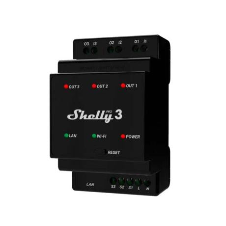 Shelly Pro 3 - WiFI relæ, 3 kanaler, potentialfrit