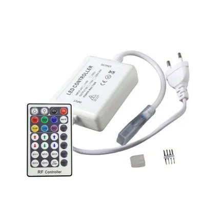 RGB 8x16 Neon flex kontroller med fjernbetjening - Inkl. endeprop, 230V, memory funktion, radiostyret, 50m rækkevidde