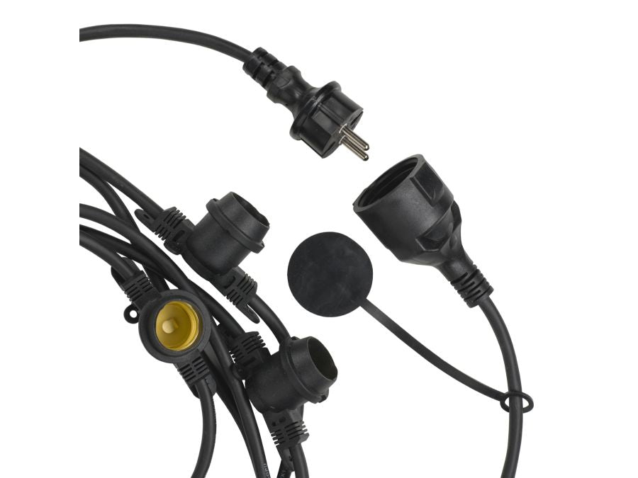 Prof. udendørs lyskæde u. pærer - 25 x E27 sokler (25m)