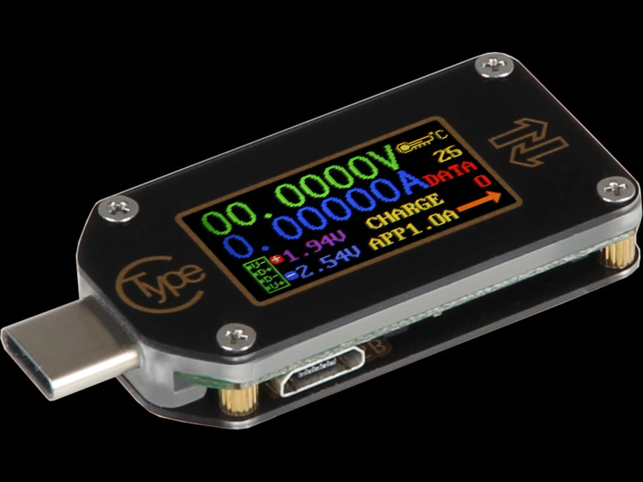USB 3.0 spænding-/strømtester m. LCD display - USB-C, BT