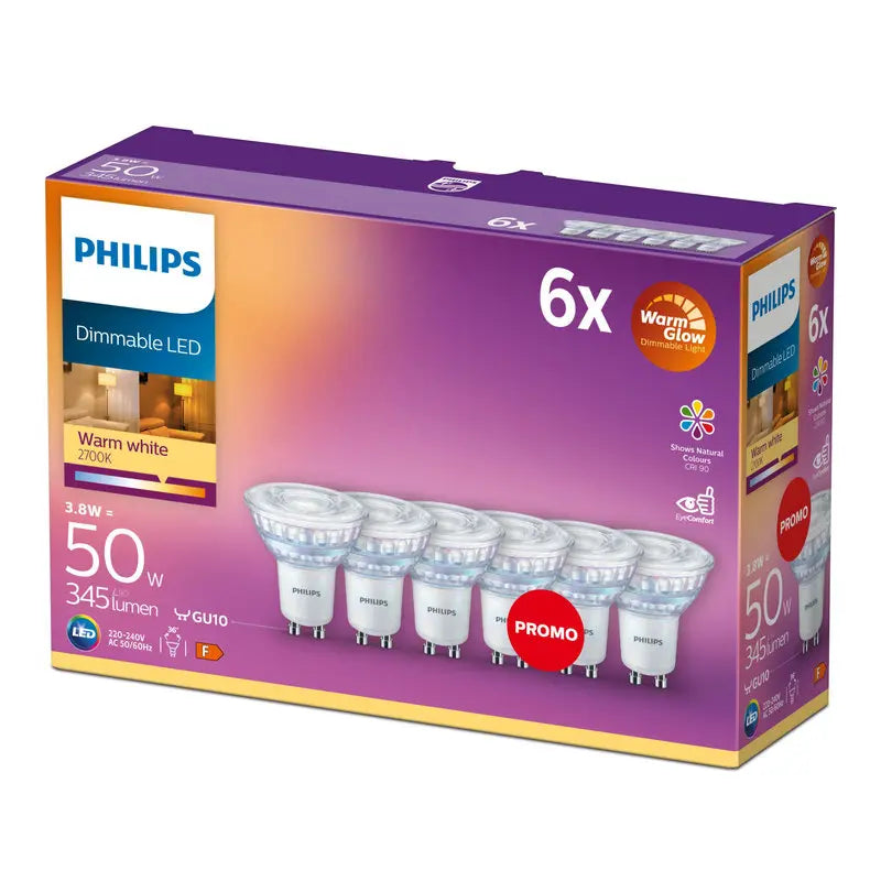 Philips LED DIM 5W (50W) GU10 2700K 350lm 6-Pak