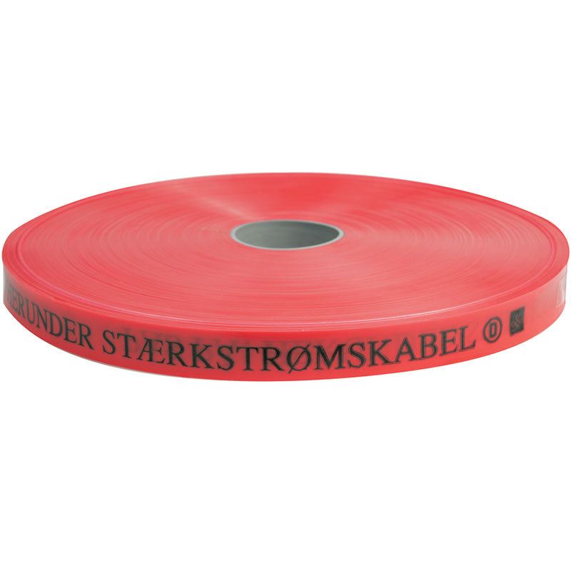 Markeringsbånd rød 25x0,3mm "Stærkstrøm" - Pr m.