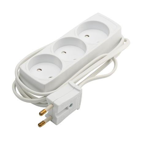 3-stikdåse u/jord hvid 1,5m 230V 10A