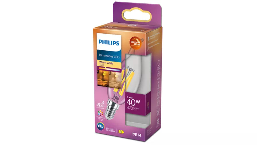 PHILIPS LED DIM 3,4W (40W) E14 2200-2700K 470lm Kerte Vindstød