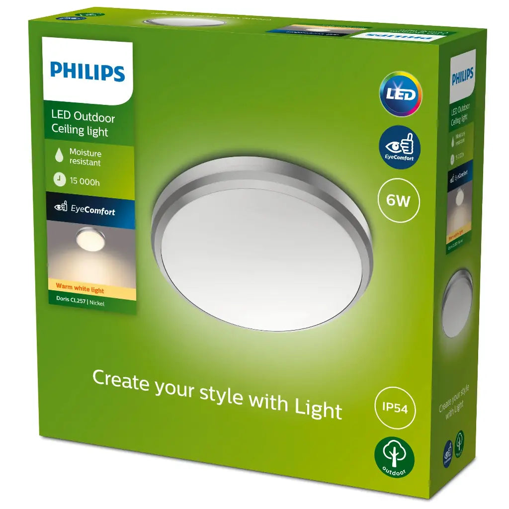 Doris Ceiling 6W 27K Nickel IP54 HV