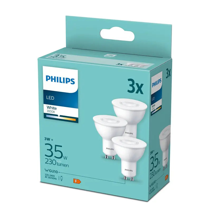 Philips LED 3W (35W) GU10 3000K 230lm 3-pak