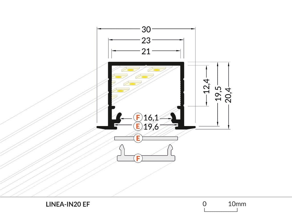 DIOFLEX Alu profil LINEA-IN20 F/U7 1m 30x20,4mm