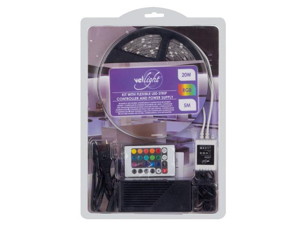 LED stripsæt (IP61) - 150 RGB, fjernbetj., strømfors. (5m)