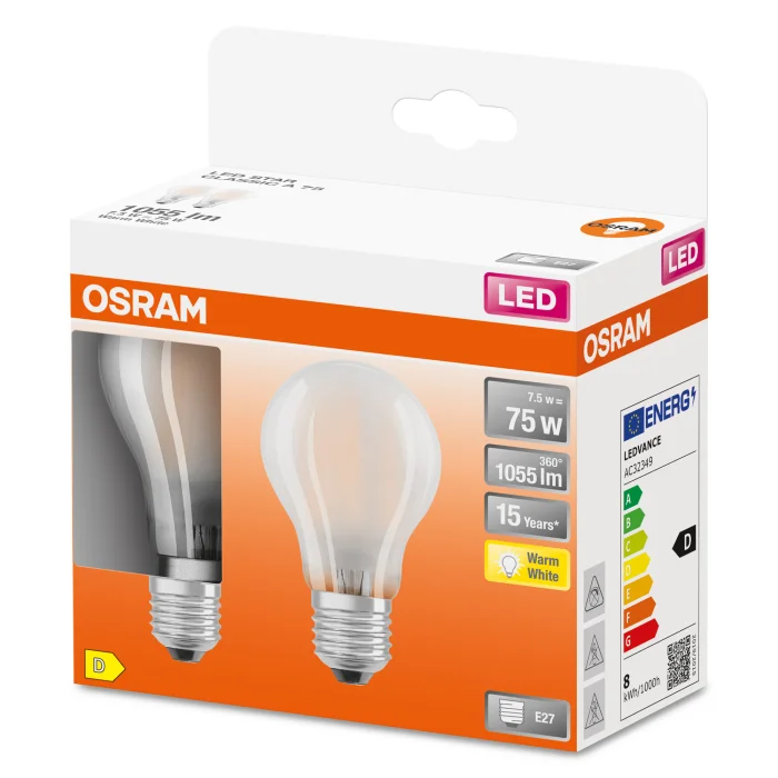 A60 LED Star Classic filament pære 7,5W 827 E27 (2 stk.)