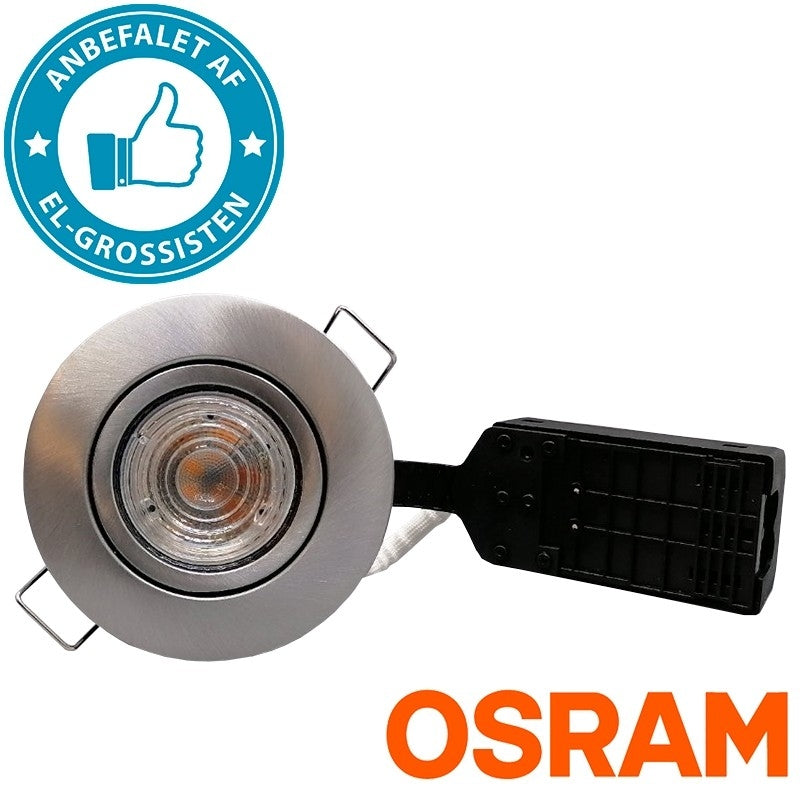 Pro indbygningsspot m. dæmpbar 4,5W Osram LED pære - Super farvegengivelse - Børstet