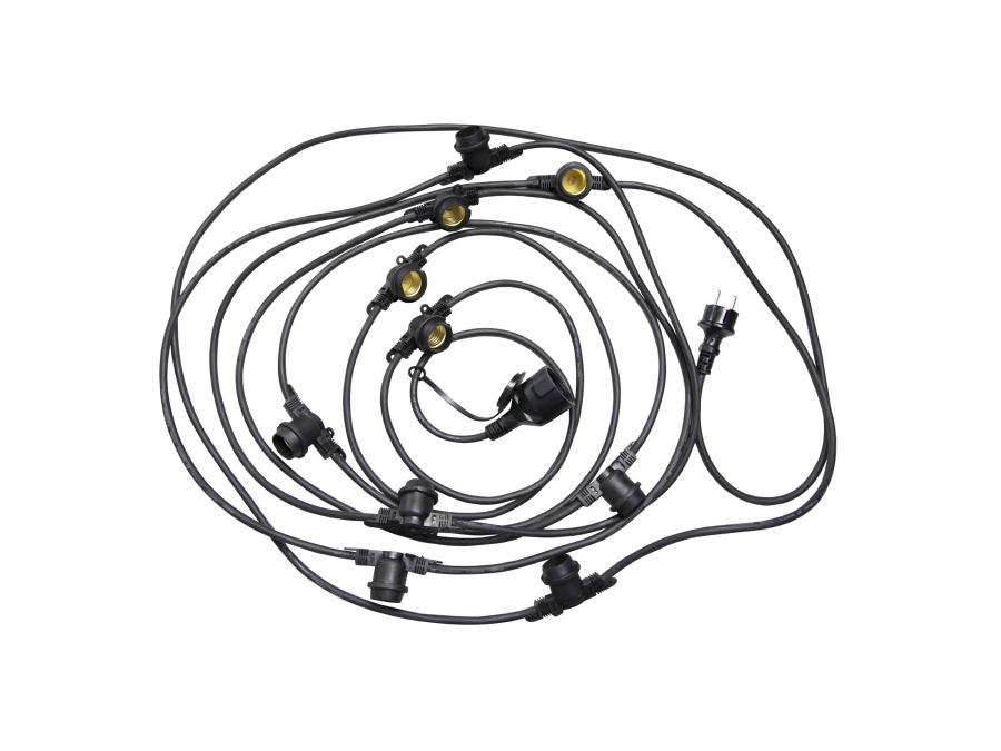 Prof. udendørs lyskæde u. pærer - 10 x E27 sokler (10m)