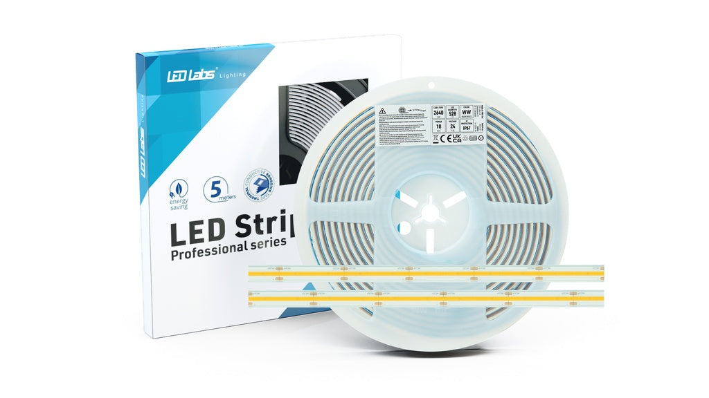 COB LED strip (IP67) - 24V, 12mm, Varm Hvid (3000K) (5m)