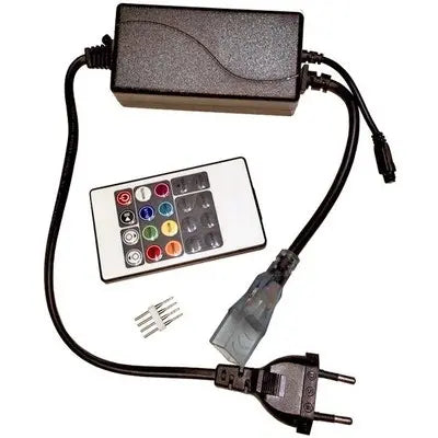 Neon Flex LED RGB-controller med endeprop og infrarød fjernbetjening, 230V-input.