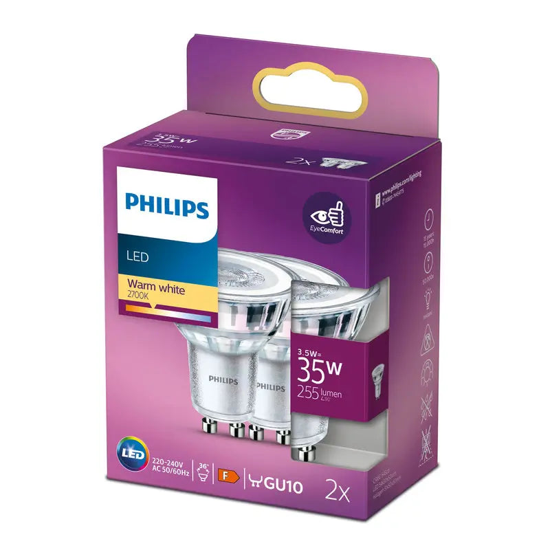 Philips LED 3,5W (35W) GU10 2700K 255lm 2-pak
