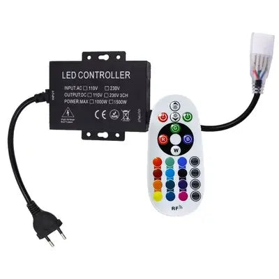 RGB 8x16 Neon flex kontroller med fjernbetjening - Inkl. endeprop & memory funktion - 230V - Radiostyret - Op til 100m rækkevidde