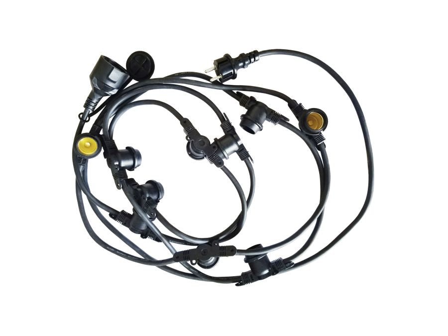 Prof. udendørs lyskæde u. pærer - 10 x E27 sokler (5m)