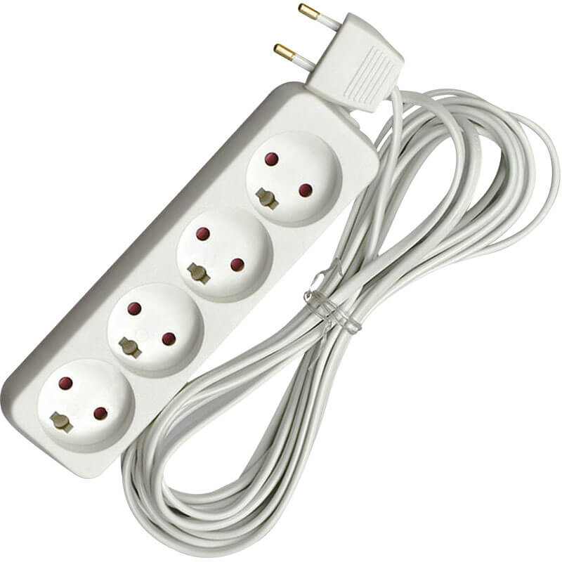 4 - stikdåse uden / jord 5 m ledning hvid