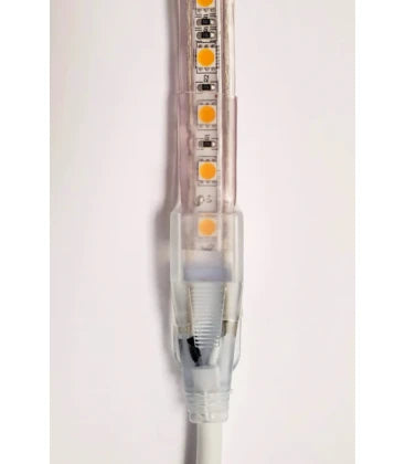 Samling og tætning af 230V strip/neonflex - Med silikone og krympeflex (stik og endestykke)