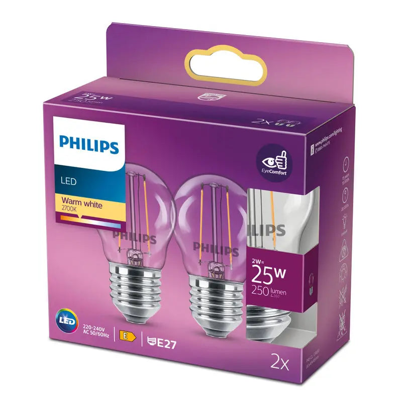 Philips LED 2W (25W) E27 2700K 250lm Krone 2-pak
