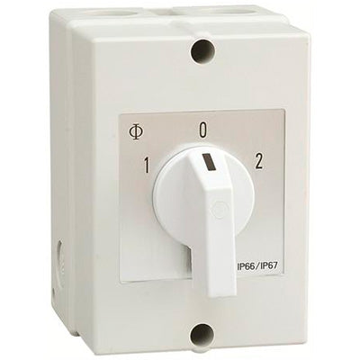 Vendeomskifter 1-0-2 MAX 20A IP67 væg montage