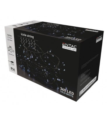 5 meter udendørs LED iskrystal lyskæde - IP44, 230V, 360 LED, kold hvid