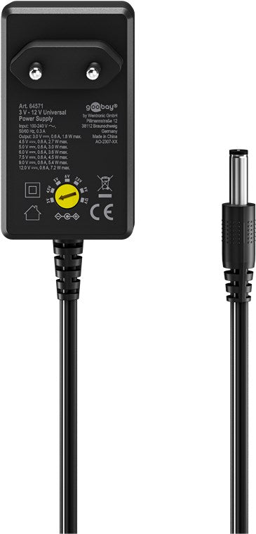 Universal netadapter - 3-12Vdc, 7,2W (0,6A) inkl. 11 stik