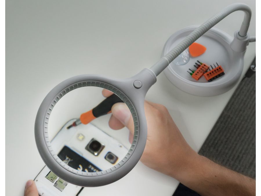 LED-luplampe m. clip-holder og bordfod - 5W, 3 dioptri, Hvid